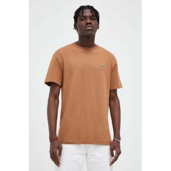 Tommy Jeans tricou din bumbac culoarea maro, cu imprimeu