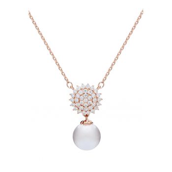 U.S. Polo Assn - Colier decorat cu zirconia si perla sintetica - Auriu rose/Alb