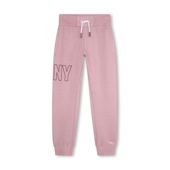 Dkny pantaloni de trening din bumbac pentru copii culoarea violet, cu imprimeu de firma originali