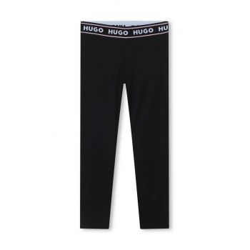 HUGO leggins copii culoarea negru, neted