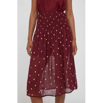 Pepe Jeans fusta culoarea bordo, midi, evazati ieftina