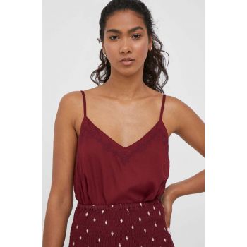 Pepe Jeans top culoarea bordo, neted de firma originala