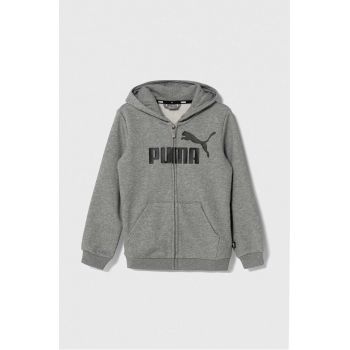 Puma bluza copii culoarea gri, cu glugă, cu imprimeu de firma original