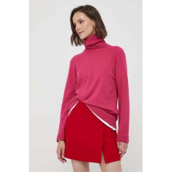 United Colors of Benetton pulover din amestec de lana femei, culoarea roz, light, cu guler ieftin