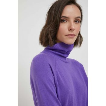 United Colors of Benetton pulover din amestec de lana femei, culoarea violet, light, cu guler ieftin