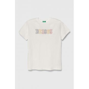 United Colors of Benetton tricou de bumbac pentru copii culoarea alb, cu imprimeu