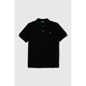 United Colors of Benetton tricouri polo din bumbac pentru copii culoarea negru, neted ieftin