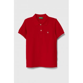 United Colors of Benetton tricouri polo din bumbac pentru copii culoarea rosu, neted