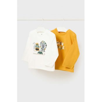 Mayoral longsleeve din bumbac pentru bebeluși 2-pack culoarea galben, cu imprimeu