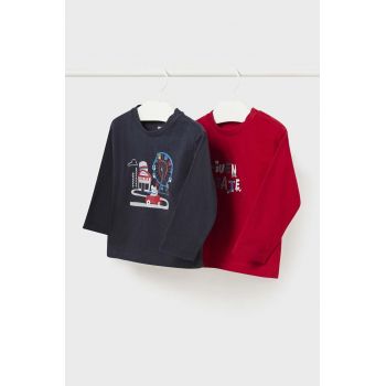 Mayoral longsleeve din bumbac pentru bebeluși 2-pack culoarea rosu, cu imprimeu