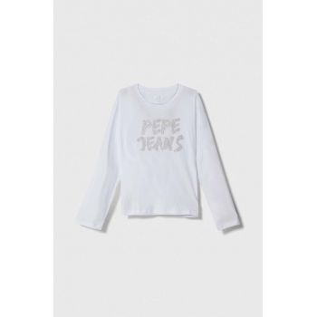 Pepe Jeans longsleeve din bumbac pentru copii culoarea alb