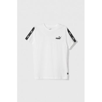 Puma tricou de bumbac pentru copii Ess Tape Tee B culoarea alb, cu imprimeu