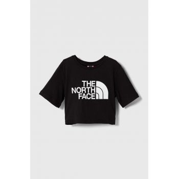 The North Face tricou de bumbac pentru copii G S/S CROP EASY TEE culoarea negru