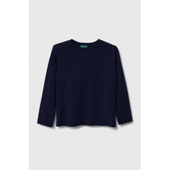 United Colors of Benetton longsleeve din bumbac pentru copii culoarea albastru marin, melanj