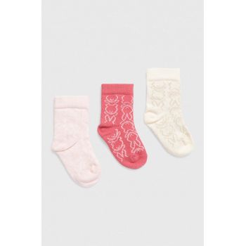 United Colors of Benetton sosete copii 3-pack culoarea roz