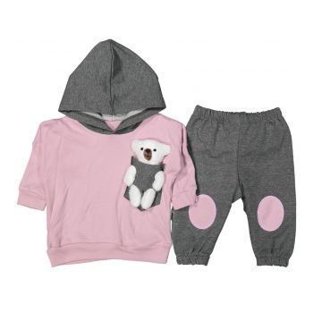 Trening cu gluga 2 piese, pentru copii, roz,Bumbac 100%, 9-24 luni
