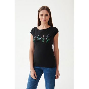 Tricou cu imprimeu si decolteu barcuta Amanda