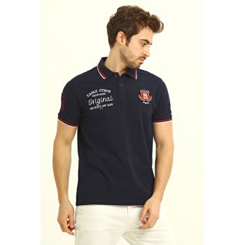 Tricou polo de bumbac cu detalii brodate