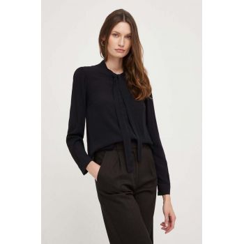 Answear Lab camasa femei, culoarea negru, cu un decolteu legat, regular