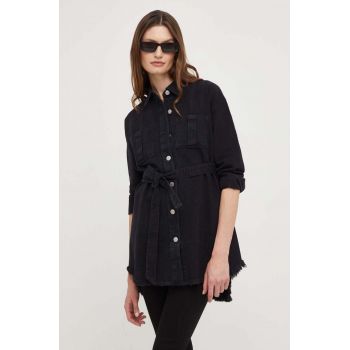 Answear Lab geaca jeans femei, culoarea negru, de tranzitie, oversize