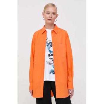 BOSS camasa din bumbac femei, culoarea portocaliu, cu guler clasic, regular de firma originala