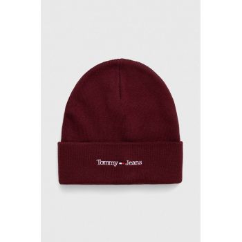 Tommy Jeans caciula culoarea bordo, din tricot gros