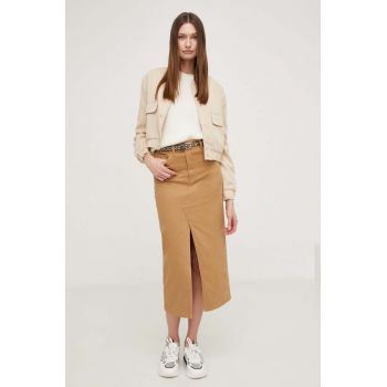 Answear Lab fusta jeans culoarea bej, midi, drept