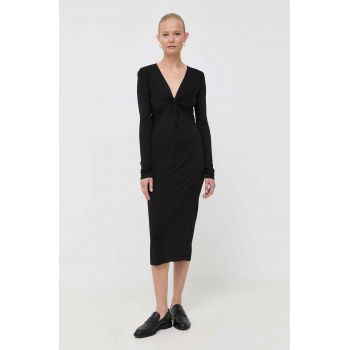 Armani Exchange rochie culoarea negru, midi, mulata de firma originala