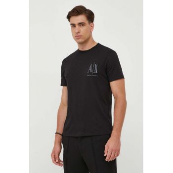 Armani Exchange tricou din bumbac culoarea negru, cu imprimeu
