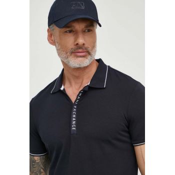 Armani Exchange tricou polo culoarea albastru marin, cu imprimeu ieftin