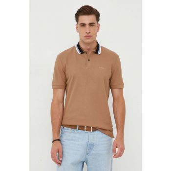 BOSS polo de bumbac culoarea bej, neted