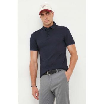 BOSS tricou polo barbati, culoarea albastru marin, melanj