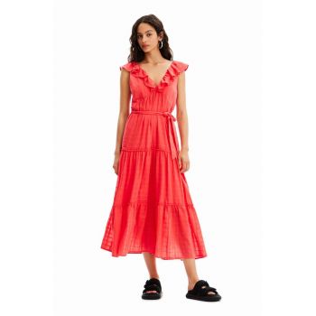 Desigual rochie culoarea rosu, midi, evazati de firma originala