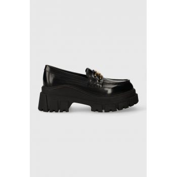 Elisabetta Franchi mocasini de piele femei, culoarea negru, cu toc plat, SA26G36E2