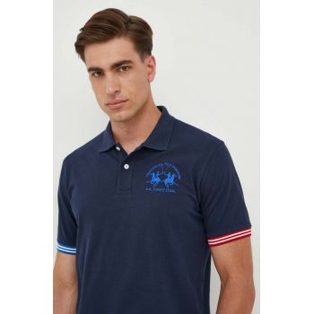 La Martina tricou polo barbati, culoarea albastru marin, cu imprimeu