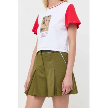 MAX&Co. pantaloni scurti Supermax x Superga femei, culoarea verde, neted, high waist