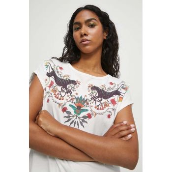 Medicine tricou din bumbac femei, culoarea bej de firma original