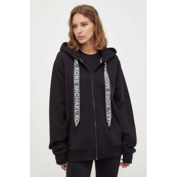 MICHAEL Michael Kors hanorac de bumbac femei, culoarea negru, cu glugă, neted