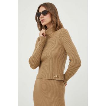 MICHAEL Michael Kors pulover de lana femei, culoarea maro, cu turtleneck