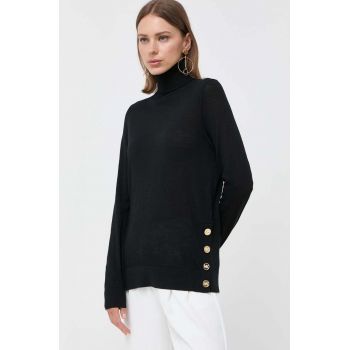 MICHAEL Michael Kors pulover de lana femei, culoarea negru, light, cu guler de firma original