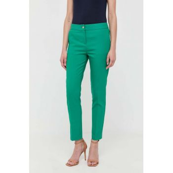 Morgan pantaloni femei, culoarea verde, fason tigareta, high waist