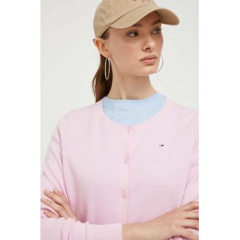 Tommy Jeans cardigan femei, culoarea roz, light