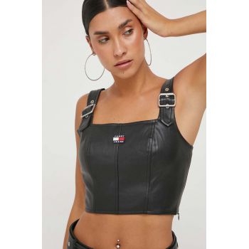 Tommy Jeans top femei, culoarea negru