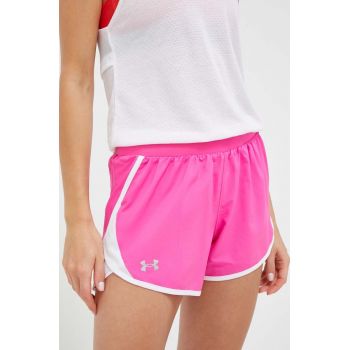 Under Armour pantaloni scurți de alergare Fly-By 2.0 culoarea roz, neted, medium waist ieftini