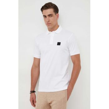 BOSS polo de bumbac culoarea alb, melanj