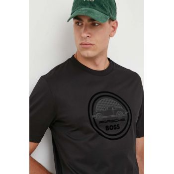 BOSS tricou din bumbac culoarea negru, cu imprimeu