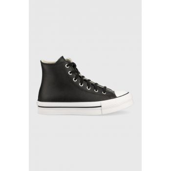 Converse tenisi de piele pentru copii Chuck Taylor All Star Eva Lift culoarea negru