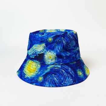Palarie unisex cu doua fete cu reproducere dupa pictura celebra   Noapte Instelata   a lui Van Gogh