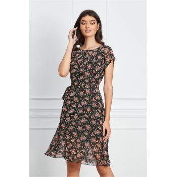 Rochie Missa neagra cu imprimeu floral roz