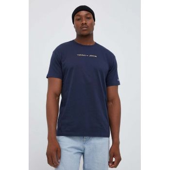 Tommy Jeans tricou din bumbac culoarea albastru marin, cu imprimeu